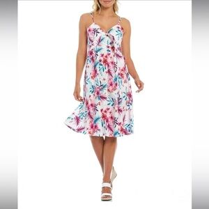 3/$15 Kensie 100% cotton pink purple blue floral smock midi dress